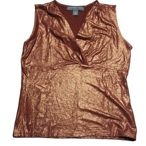 Josephine Chaus Womens Shimmer V Neck Sleeveless Blouse Lined Top Orange Small